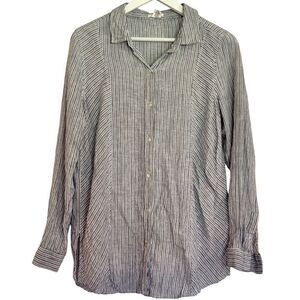 Artisan NY 100% linen blue striped button down blouse M